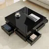 Streamdale Furniture Streamdale High Gloss Coffee Table With 4 Drawers, Multi Storage, Wood Grain Legs In Black