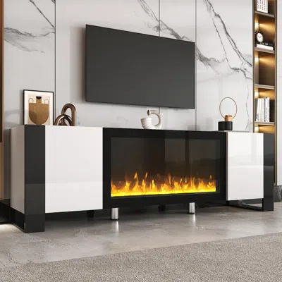 Streamdale Furniture Streamdale High Gloss Electric Fireplace Tv Stand In Black