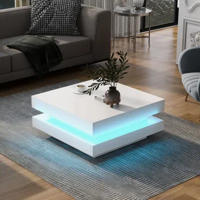 Streamdale Furniture Streamdale High Gloss Minimalist Design With Plug-in 16-color Led Lights In White