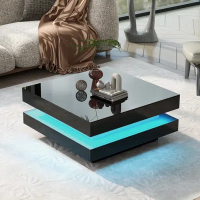 Streamdale Furniture Streamdale High Gloss Minimalist Design With Plug-in 16-color Led Lights