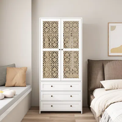Streamdale Furniture Streamdale Hollow Pattern 2-door 3-drawer Wardrobe - Wood & White