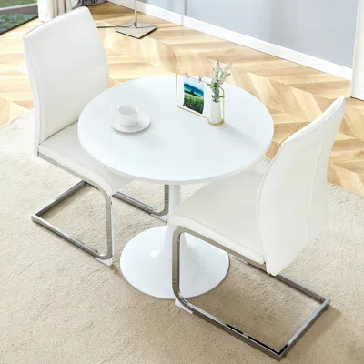 Streamdale Furniture Streamdale Hourglass Table & 2 White Pu Chairs - Low-key Luxury