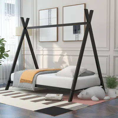 Streamdale Furniture Streamdale House Bed Tent Bed Frame Twin Size Metal Floor Playhouse Bed