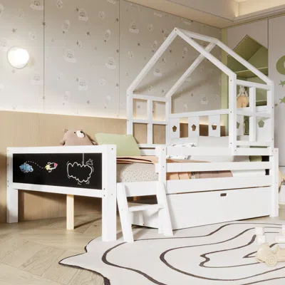Streamdale Furniture Streamdale House Bed With Ladder, Storage, And Blackboards