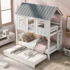 Streamdale Furniture Streamdale House Bunk Bed With Trundle, Roof And Windows Twin