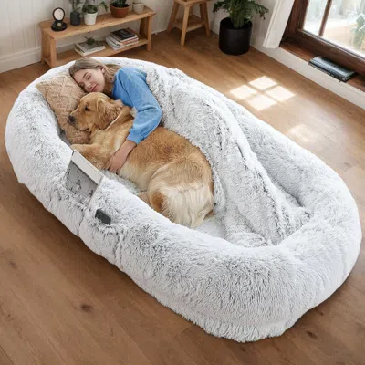Streamdale Furniture Streamdale Human Dog Bed, Washable Faux Fur, Orthopedic, 71"x45" (grey) In Gray