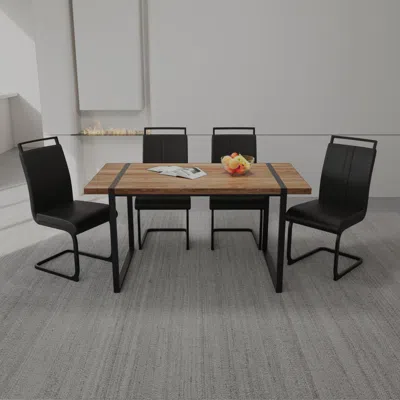 Streamdale Furniture Streamdale Industrial 59" Mdf Dining Table & 4 Pu Armless Chairs