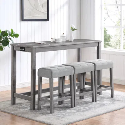 Streamdale Furniture Streamdale Industrial Bar Table Set With Power Outlet In Gray