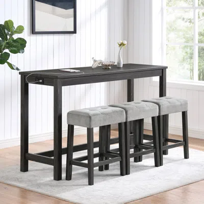 Streamdale Furniture Streamdale Industrial Bar Table Set With Power Outlet In Black