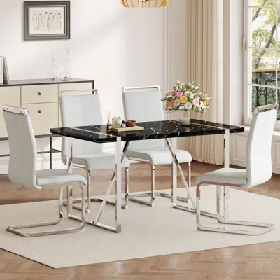 Streamdale Furniture Streamdale Industrial Black Dining Table With 4 Pu Cushion Chairs
