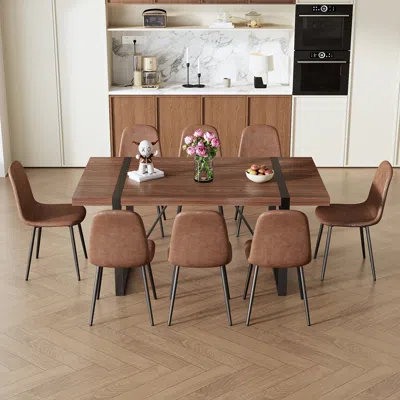 Streamdale Furniture Streamdale Industrial Dining Set 71" Table + 8 Chairs