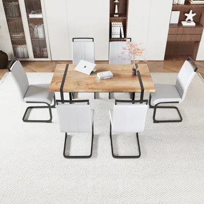 Streamdale Furniture Streamdale Industrial Dining Set: Mdf Table & Pu Armless Chairs (6)