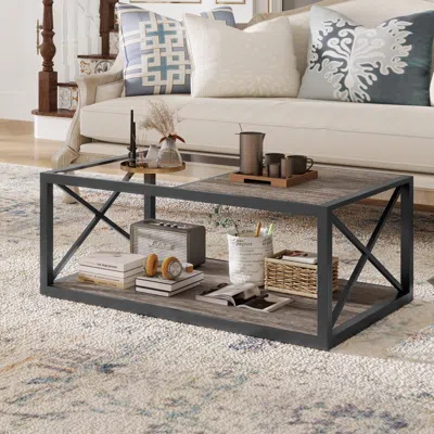 Streamdale Furniture Streamdale Industrial Glass & Wood Coffee Table