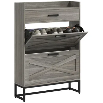 Streamdale Furniture Streamdale Industrial Narrow Shoe Cabinet With Flip Drawers And Shelves