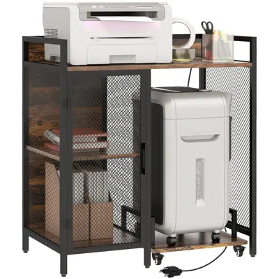Streamdale Furniture Streamdale Industrial Printer Stand With Usb Charging Ports, Rustic Brown