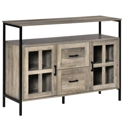 Streamdale Furniture Streamdale Industrial Sideboard Cabinet With Glass Doors And Shelves