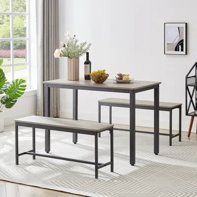 Streamdale Furniture Streamdale Industrial Style Dining Set With Benches In Gray