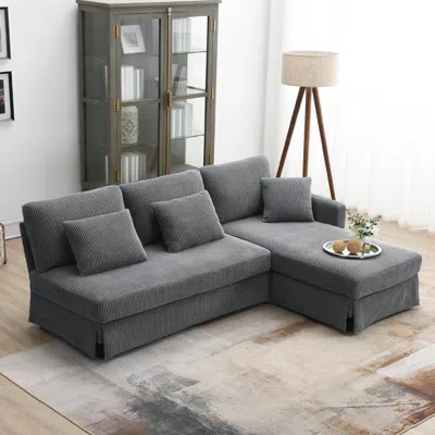Streamdale Furniture Streamdale Interchangeable L-shape Sofa With Skirt For Style And Versatility In Gray