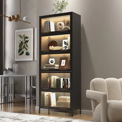 Streamdale Furniture Streamdale Iron & Glass Display Cabinet With Led Lights