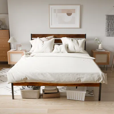 Streamdale Furniture Streamdale Iron Bed Frame With Rustic Wood Headboard (queen)