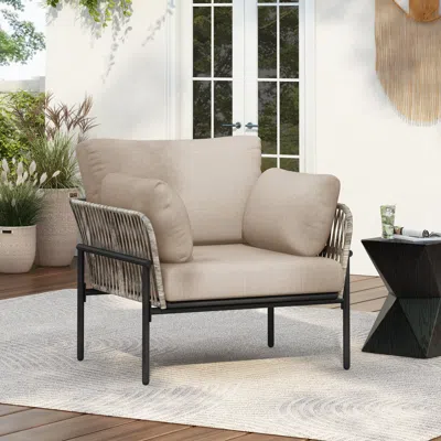Streamdale Furniture Streamdale Iron Lounge Chair With Rope Weave & Cushions
