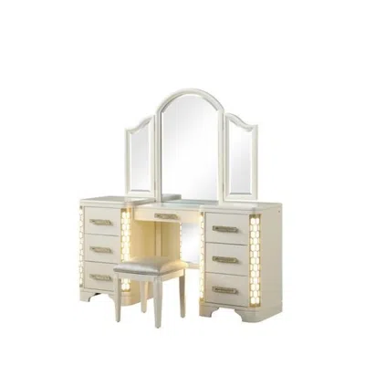 Streamdale Furniture Streamdale Jasmine Vanity Set With Side Led Lightning Made With Wood In Beige