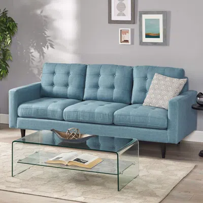 Streamdale Furniture Streamdale Jenny Contemporary Tufted Fabric 3-seater Sofa In Blue