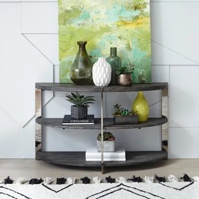 Streamdale Furniture Streamdale Kalne Console Table Half Moon Shape With 2 Open Shelves