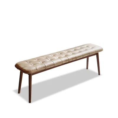 Streamdale Furniture Streamdale Khaki Oak Wood Bench With Leather Cushion