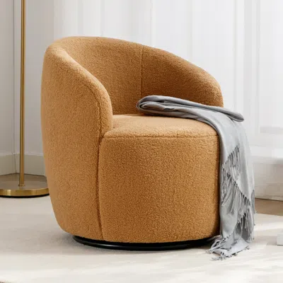 Streamdale Furniture Streamdale Khaki Teddy Fabric Accent Barrel Chair In Brown