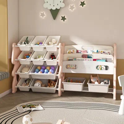 Streamdale Furniture Streamdale Kids Toy Organizer With Bookshelf & Bins (pink)