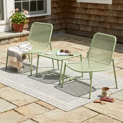 Streamdale Furniture Streamdale Kincaid 3-piece Outdoor Conversation Set, Matte Green Iron Frame