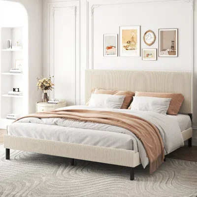 Streamdale Furniture Streamdale King Bed Frame: Bandaged Headboard, Beige