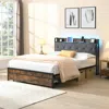 Streamdale Furniture Streamdale King Bed Frame: Led Headboard, Storage Drawers, Usb Charging