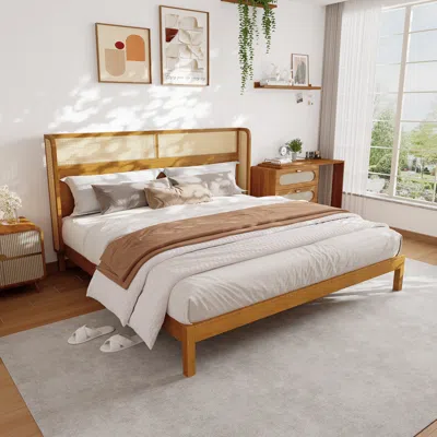 Streamdale Furniture Streamdale King Bed Frame With Headboard - Natural Rubberwood