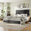 Streamdale Furniture Streamdale King Bed Frame With Headboard, Charging Station & Led Lights