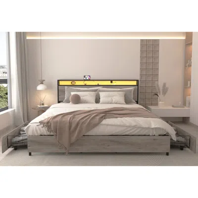 Streamdale Furniture Streamdale King Bed Frame With Storage, Charging, Solid, Easy Assembly