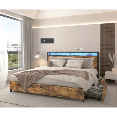 Streamdale Furniture Streamdale King Bed Frame With Storage, Charging, Solid, Easy Assembly