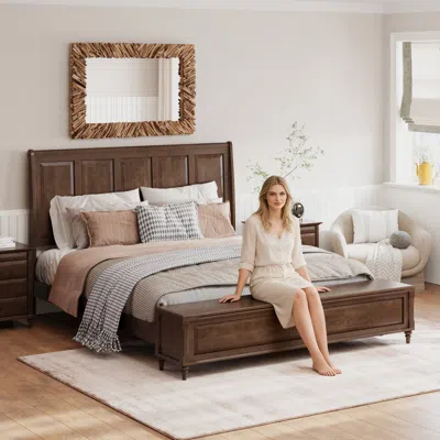 Streamdale Furniture Streamdale King Bed Frame With Tall Headboard, Storage Bench, And Wood Sleigh Design