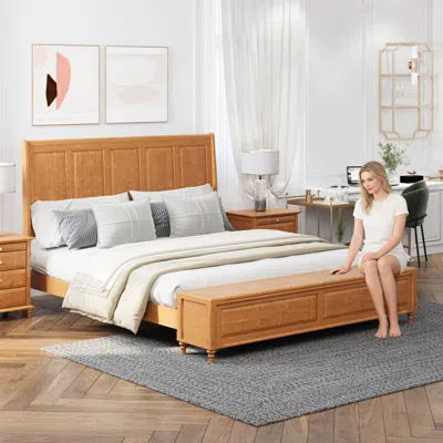 Streamdale Furniture Streamdale King Bed Frame With Tall Headboard, Storage Bench, And Wood Sleigh Design