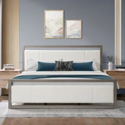 Streamdale Furniture Streamdale King Bed With Boucle Fabric Headboard, Wood Frame