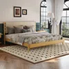 Streamdale Furniture Streamdale King Beige Mid-century Platform Bed Frame With Headboard In Neutral