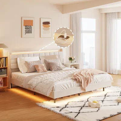 Streamdale Furniture Streamdale King Floating Bed Frame With Led And Charger