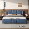 Streamdale Furniture Streamdale King Leather Bed Frame Wingback Headboard Platform Bed Black In Blue