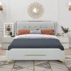 Streamdale Furniture Streamdale King Leather Wingback Bed Frame - Solid Slats, Easy Assembly In White