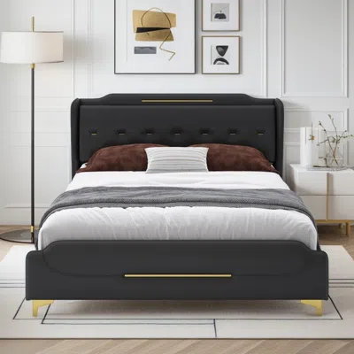 Streamdale Furniture Streamdale King Leather Wingback Bed Frame - Solid Slats, Easy Assembly In Black