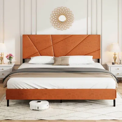Streamdale Furniture Streamdale King Metal Bed Frame - Square Platform, Brown