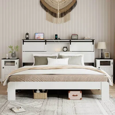 Streamdale Furniture Streamdale King Metal Bed Frame With Charging Station (white)