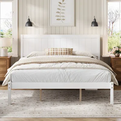 Streamdale Furniture Streamdale King Platform Bed Frame With Headboard, Wood Slats, White