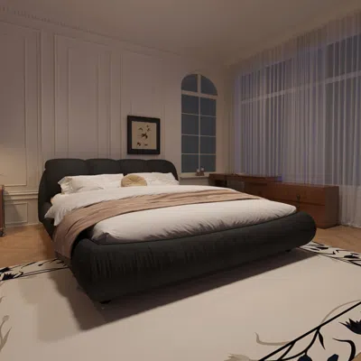 Streamdale Furniture Streamdale King Platform Bed With Padded Backrest And Solid Wood Frame